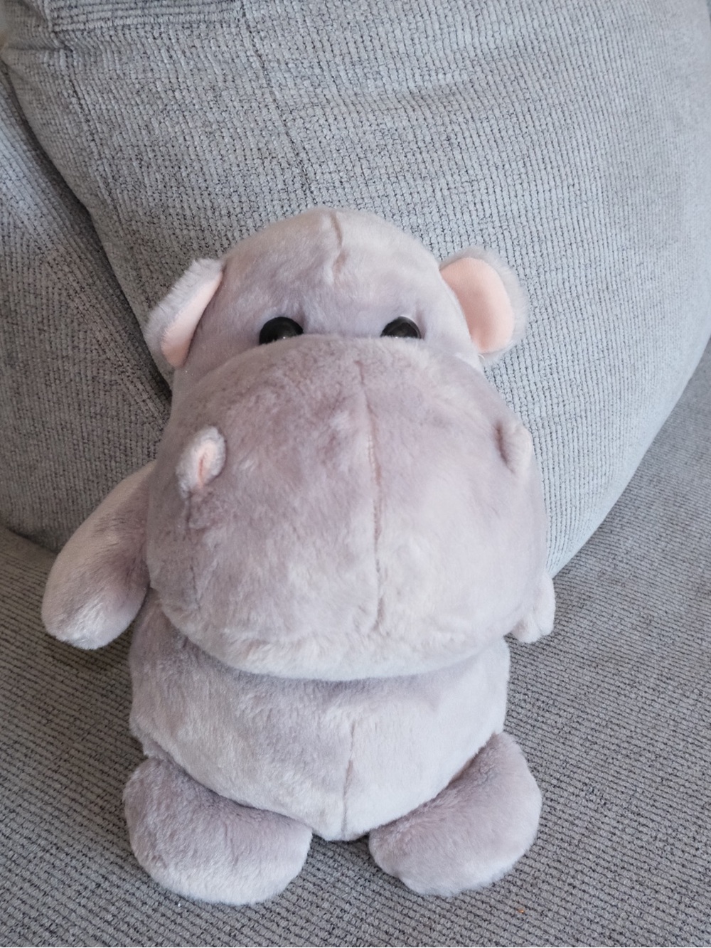 Plush Hippo Stuffed Animal - Soft Light Gray Plush